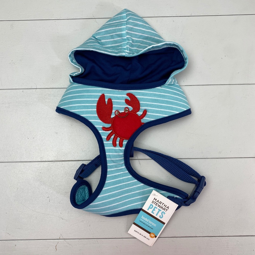 Martha Stewart Pets Hooded Dog Harness Medium Blue Stripe Crab Nautical Puppy